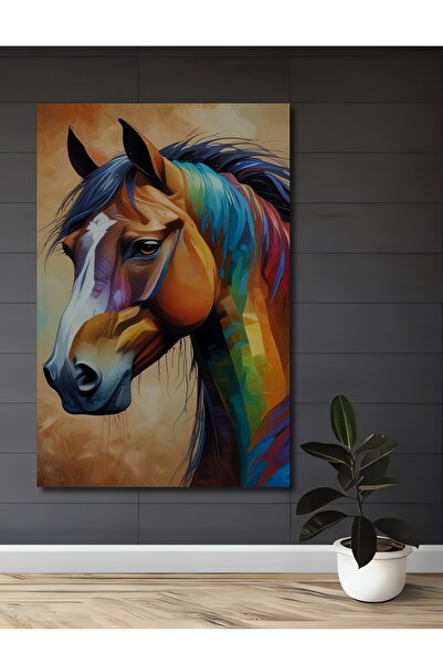 Teona Ahşap Portret colorat cu cal, pictură decorativă din lemn MDF pentru pe...