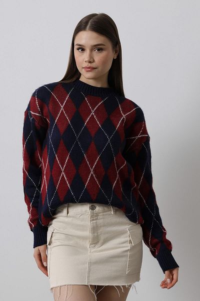 Le Savu SHILSEE PENTRU FEMEI PATTERN BADGE MAROON - BLUZ DE TRICO ALBASTRU ÎNCHIS