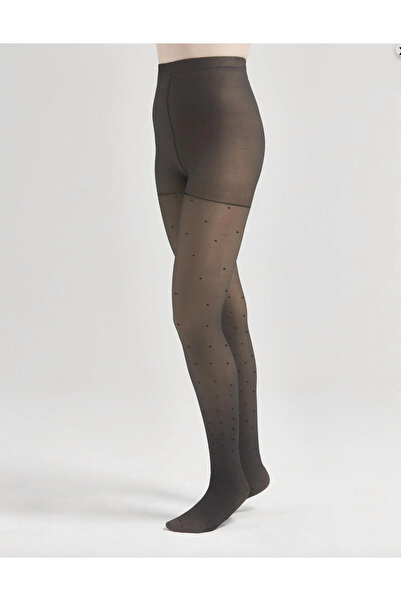 Bidigago İçi Polarlı İnce Görünümlü Siyah Puantiyeli Külotlu Çorap