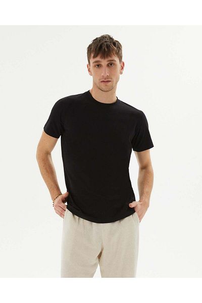 Ayma Active Ανδρικό μπλουζάκι Crew Neck Μαύρο Βιολογικό Βαμβάκι Basic - Κοντό μανίκι