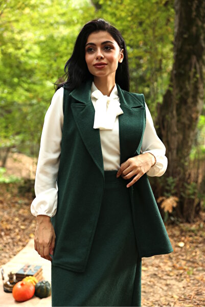 KÜÇÜĞÜM BUTİK Vestă lungă cu ștampilă verde smarald