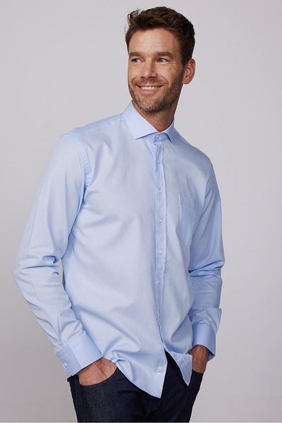 Tudors Cămașă pentru bărbați, cu croiala normală, cu croiala clasică, 100% bumbac Dobby Premium Blue