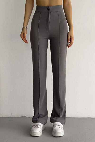 Swana بنطال نسائي ذو قصة مريحة باللون الرمادي من الليكرا واسع الساق