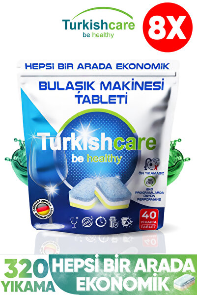 Turkishcare Hepsi 1 Arada 40 lı Bulaşık Makinası Tableti x 8 Paket (320 Tablet)