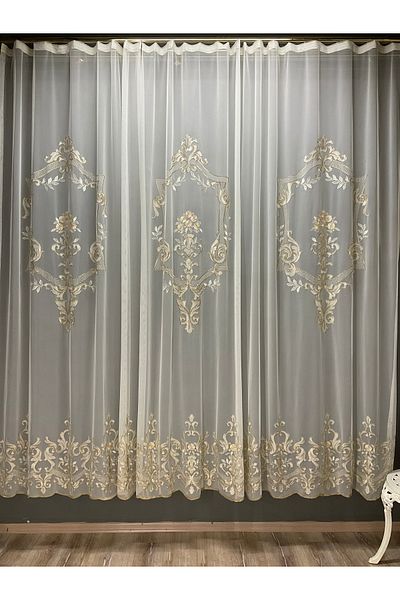 CASA NATURALE Embroidered Greek Tulle Curtain 7859-01-422