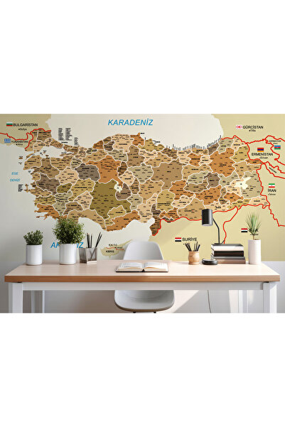 PAMUK'S DESİGN Türkiye Haritası İl Ve İlçeli Ayrıntılı Eğitici Komşulu Duvar ...
