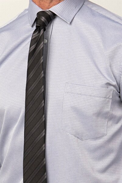 Tudors Erkek Regular Fit Klasik Kesim Pamuklu Kolay Ütü Armürlü Gri Gömlek