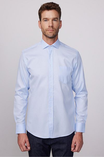 Tudors Cămașă pentru bărbați, cu croiala normală, cu croiala clasică, 100% bumbac Dobby Premium Blue