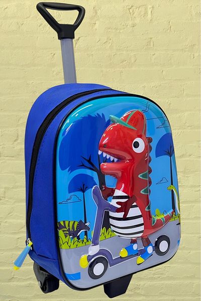 Uniquetrenders Rucsac și ghiozdan cu roți în relief 5D cu imprimeu de dinozauri pentru vârstele 3-6 ani