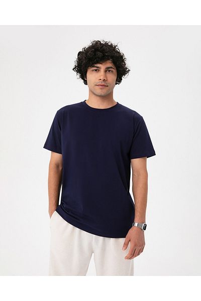 Ayma Active Men's Navy Blue Organic Cotton Crew Neck Short Sleeve T-Shirt