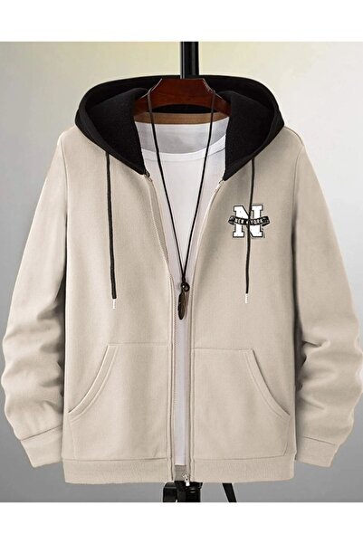 EVIus Cardigan cu fermoar pentru bărbați, colorat, New York cu imprimeu cu glugă