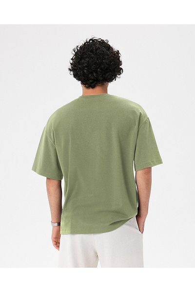 Ayma Active Men's Green Oversize Cotton T-shirt - Short Sleeve