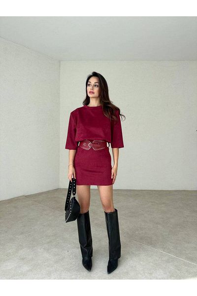 Bak'ap Mini rochie de iarnă cu design detaliat cu centură din piele intoarsa