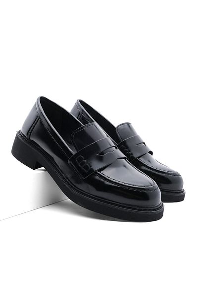 Marjin Damen Loafer Tägliche Klassische Schuhe Casual Mokassin Schwarz Öffnung mit Hintergrund