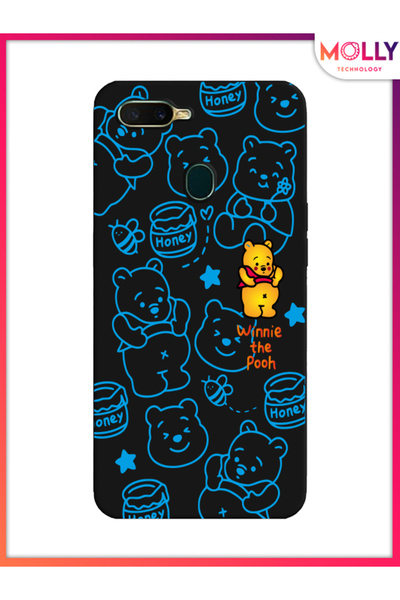 Molly حافظة سيليكون بنمط ويني باللون الأسود لهاتف اوبو AX7