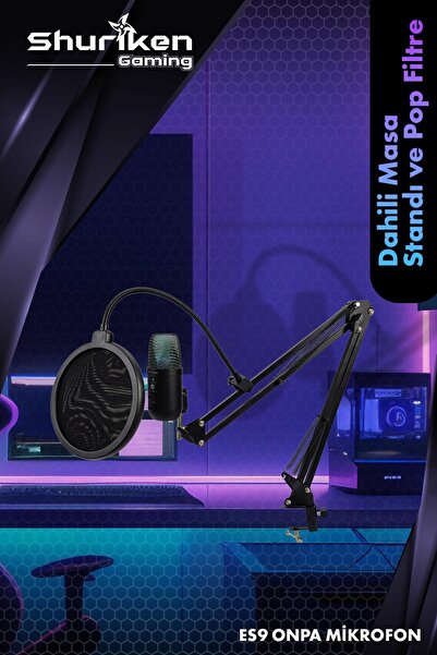Shuriken Es9 Onpa Rgb Profesyonel Oyuncu Yayıncı Mikrofonu Masa Standı Masa Tutacağı Filtresi