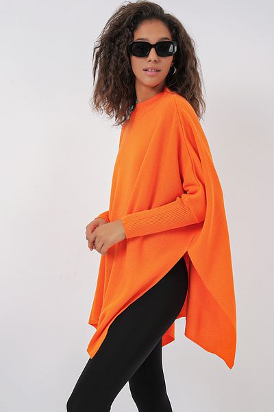 Bigdart 15783 Slit Poncho Pulover - Portocaliu