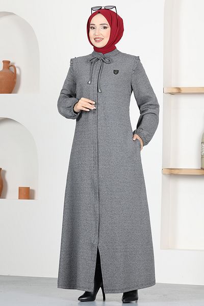 ModaMerve Zippered Ferace MSL9043 Gray