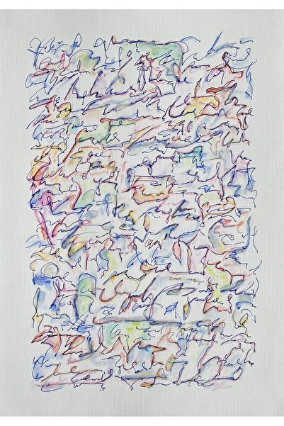 artoloji Gözde Aydın - Asemic 3 - 2024 - Kağıt üzerine karışık teknik - 24.3x...