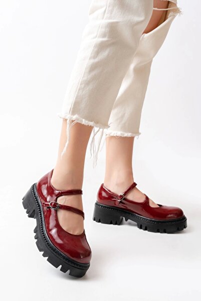 zenalook 868-756 Claret Red Patent Leather Daily High-Sole Loafer Shoes