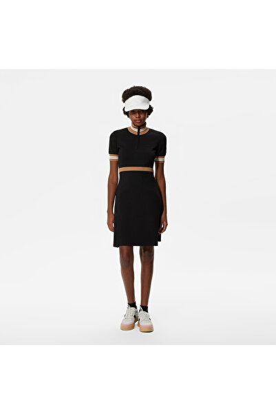 Lacoste Kadın Flare Fit Kısa Kollu Dik Yaka Siyah Elbise