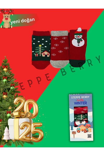 STEPPE BERRY New Year's Gift Colorful Patterned Boxed 3 Pairs Newborn Christmas Socks