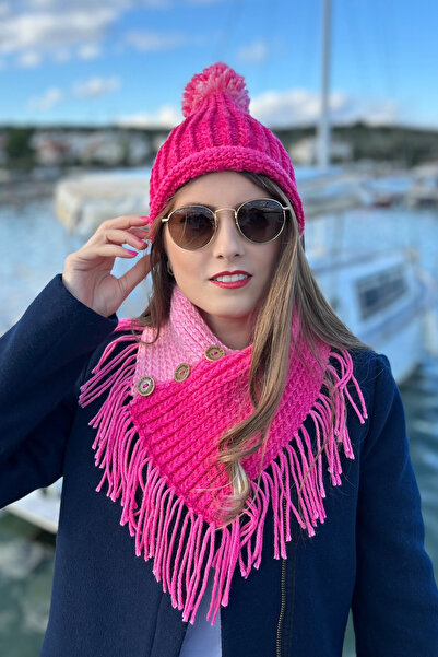 Mila Pink Hand Knitted Beanie & Neck Collar Set
