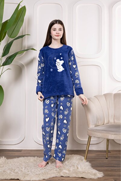 Pyjama Familya Kız Çocuk Ayıcık Figürlü Peluş Polar Pijama Takımı
