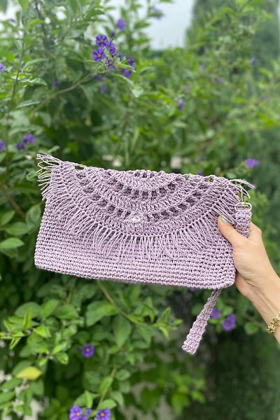 Mila Lilac Tasseled Paper Rope Bag