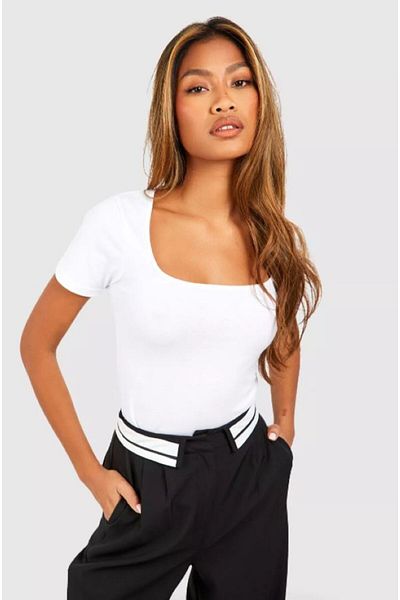 Rooted Tricou și bluză din bumbac pieptănat, alb, cu mânecă scurtă, cu gât rotund