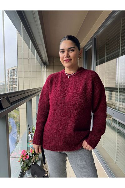 Elif Özbey Butik Pulover oversize Claret Red Soft Boucle
