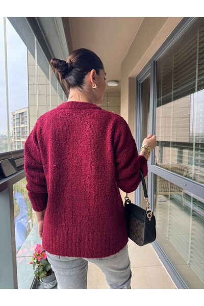 Elif Özbey Butik Pulover oversize Claret Red Soft Boucle