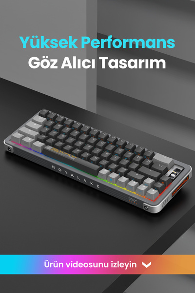 ROYALAXE Y68 PRO Gaming Mekanik Oyuncu Klavyesi, RGB Aydınlatma, Kablolu ve Kablosuz Kullanım, İngilizce Q