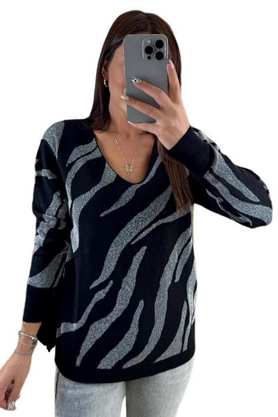 lavella Women's V-Neck Silvery Sweater 12701 Bgl-St04102