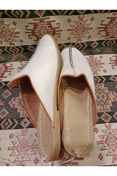 Osmanlı Yemeni Dünyası Ottoman Yemeni Leather Slippers - White Sandal Model