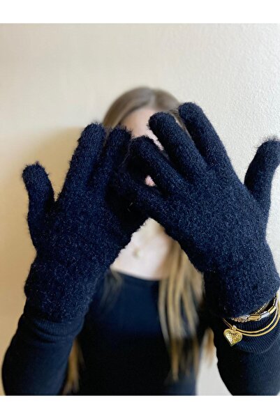 sema aksesuar Long Black Plush Gloves - Winter Gift, for New Year Birthday Christmas Valentines