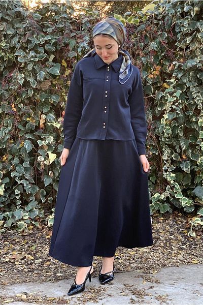 Moda Rosa 25K2254 - Dark Blue - Skirt-Jacket Scuba Suit