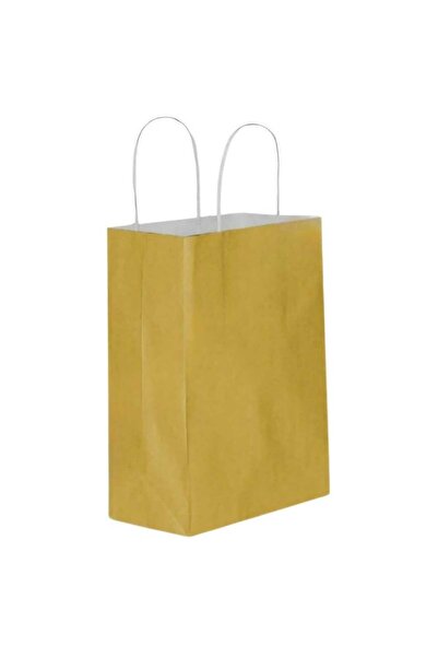shop حقيبة هدايا من الورق المقوى كرافت باللون الذهبي مع مقبض أبيض 25 × 12 × 3...