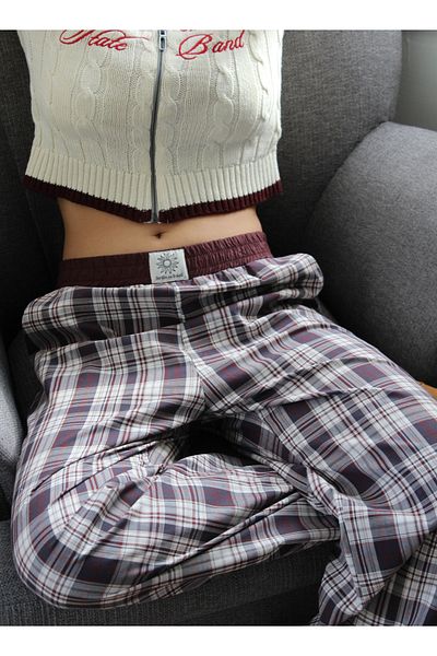 Jardin du Soleil High Waist Plaid Boyfriend Pants - 100% Cotton