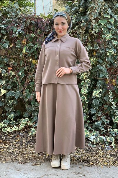 Moda Rosa 25K2254 - Mink - Skirt-Jacket Scuba Suit