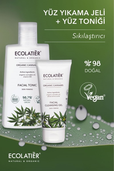 ECOLATIER Yüz Temizleme Seti 2’li Organik Kenevir Cilt Sıkılaştırıcı Yüz Yıka...