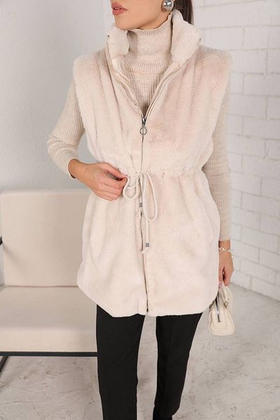 Melike Tatar Women's Faux Fur Waist Tie Detailed Zippered Vest