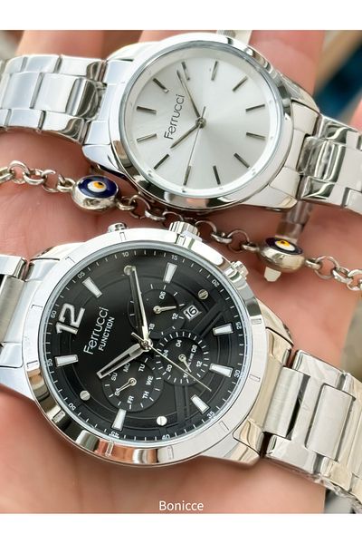 Ferrucci Brand Steel Cord Silver Color Dear Couple Wristwatches Rosary Bracelet