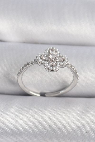 Skygo Silver Color Zircon Stone Clover Model Women's Ring