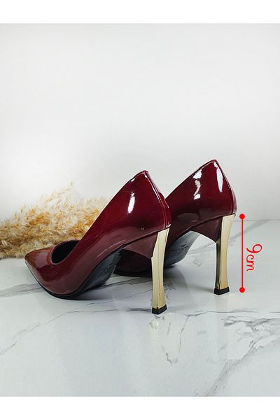 Everest Women's Burgundy Patent Leather Heeled Shoes High Heel Stiletto 9 cm