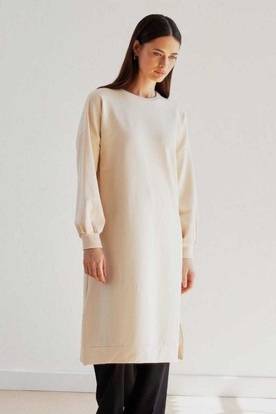 NİSAY BOUTİQUE Women's Camisole Stretchy Neckline Slit Sweatshirt Long Tunic Dress