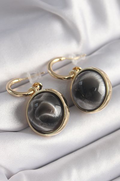 Skygo Brass Gold Color Onyx Natural Stone Vintage Women's Earrings - Tj-Bkp9805