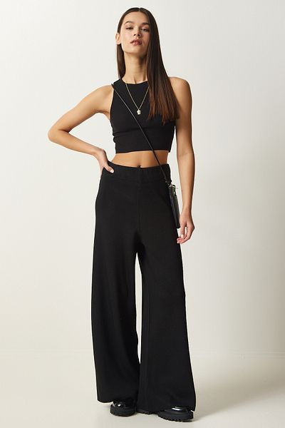 Lovelyİstanbul Thick Knitwear Black Trousers - Wide Leg Lyg0007