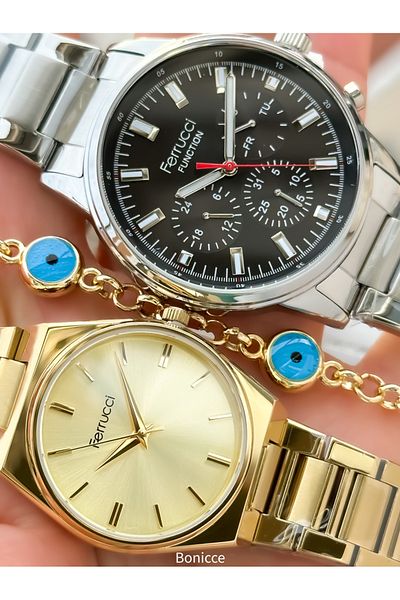 Ferrucci Dear Silver Yellow Steel Band Rosary Bracelet - Couple Wristwatches Gift