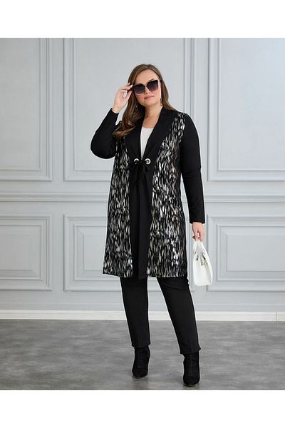 Te&Te Women's Plus Size Print Crystal Fabric Cardigan